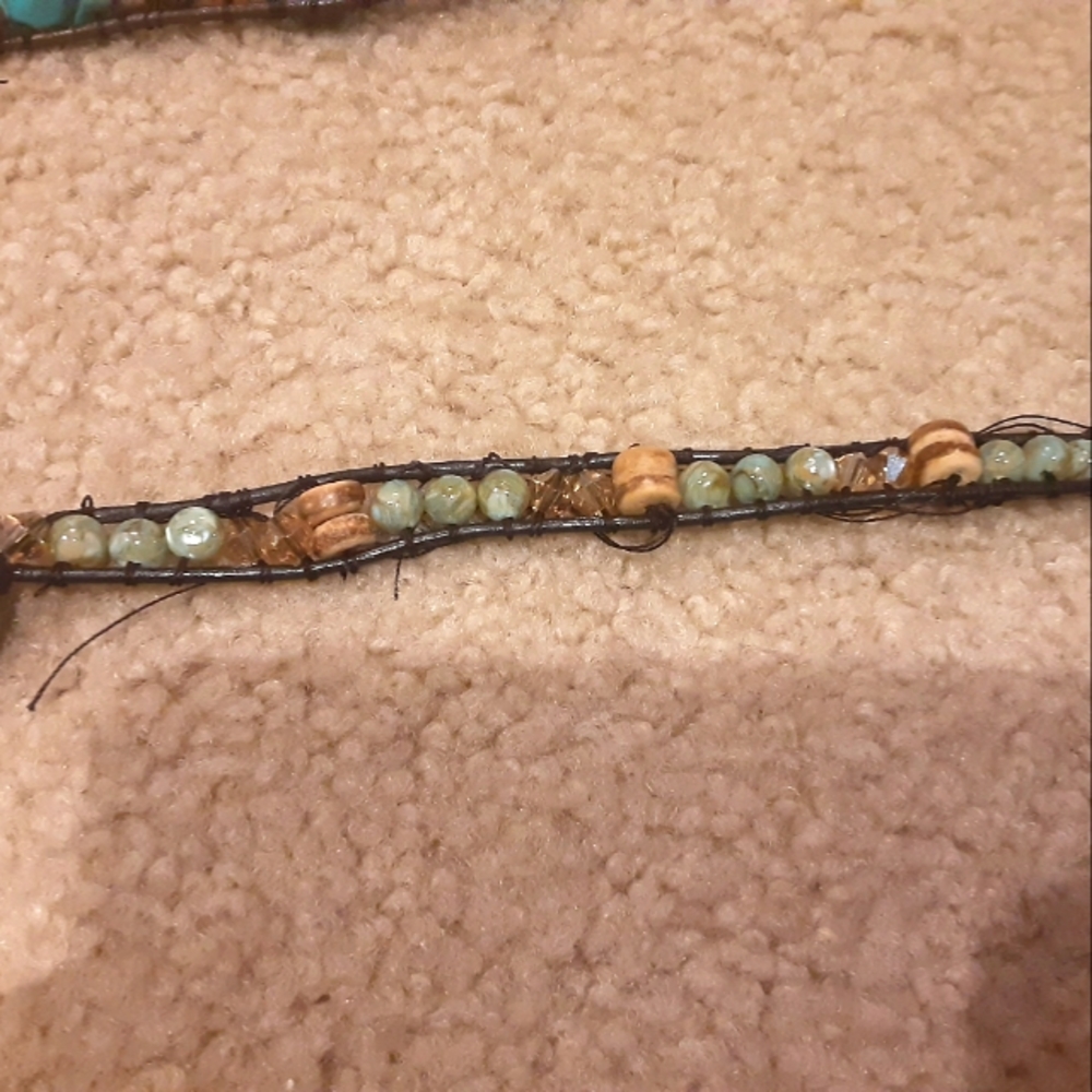 Handmade leather wrap beaded bracelet